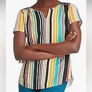 Van Heusen striped split neck short sleeve mixed media top